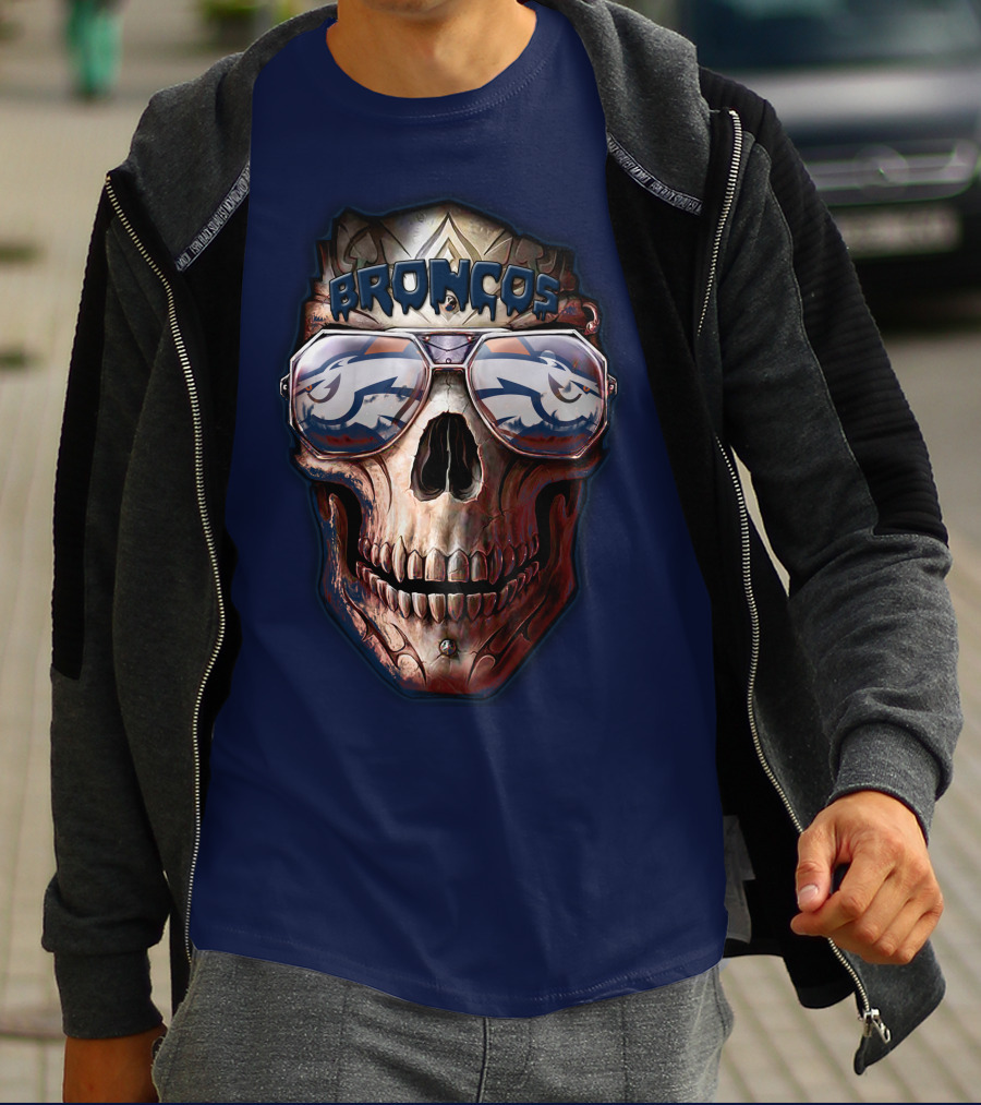 Broncos Skull Sunglasses Denver Broncos Fans 52 T-Shirt