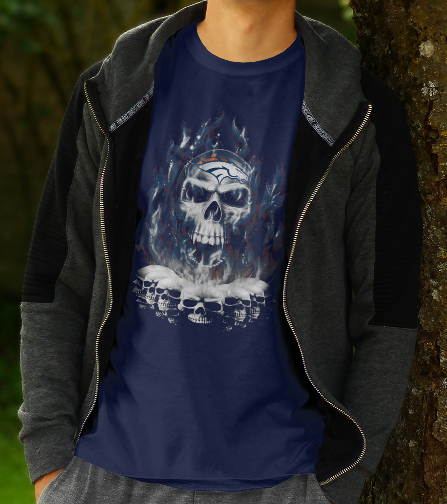 Denver Broncos Flaming Skull T-Shirt