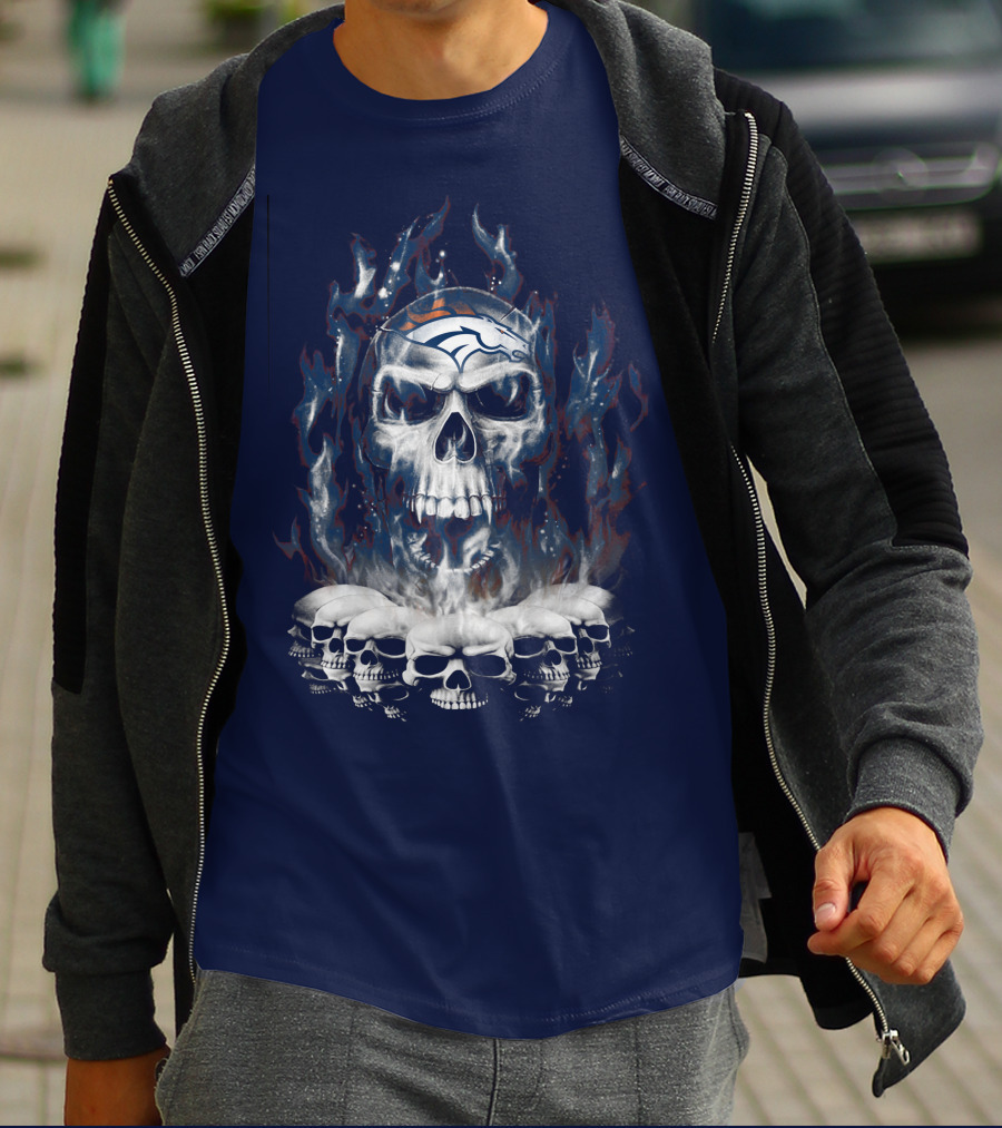 Denver Broncos Flaming Skull T-Shirt