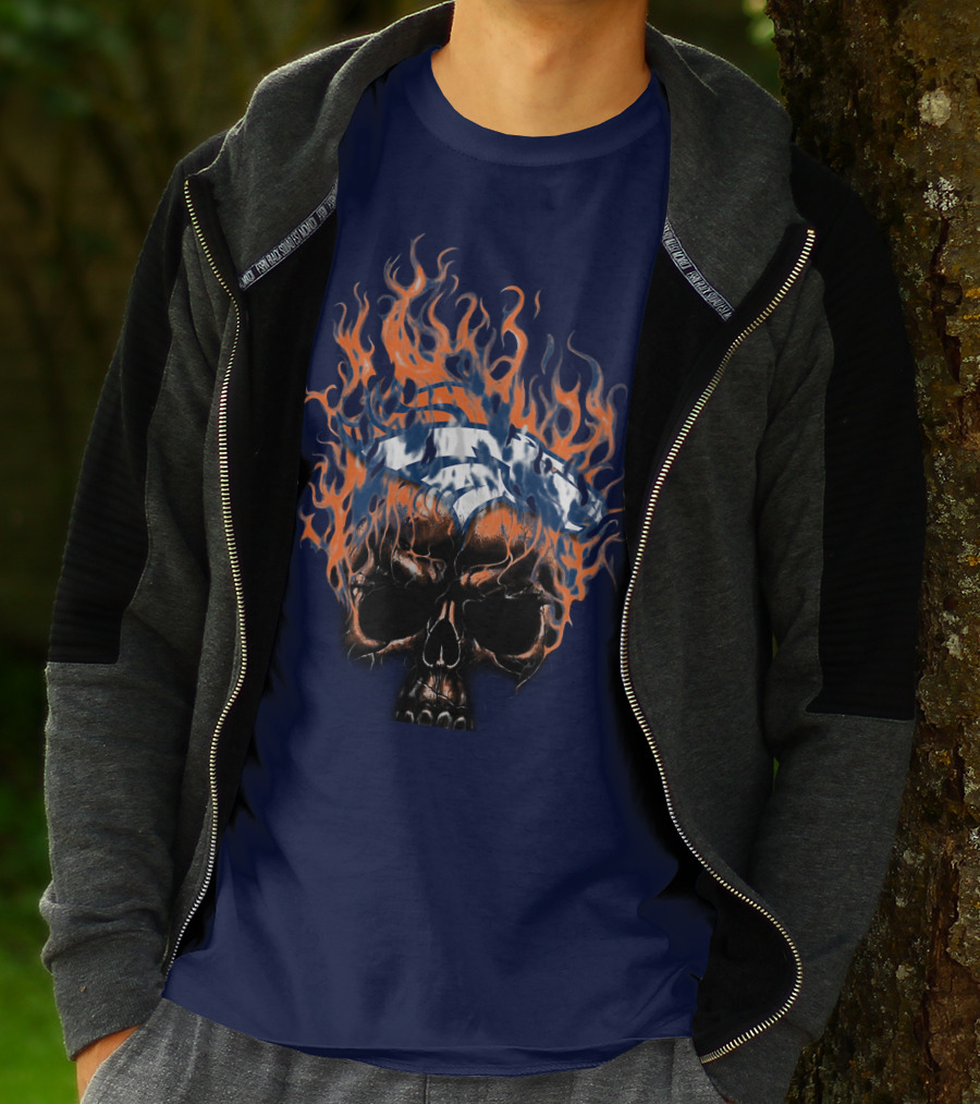 Denver Broncos 37 Fire Skull Flame Helmet T-Shirt