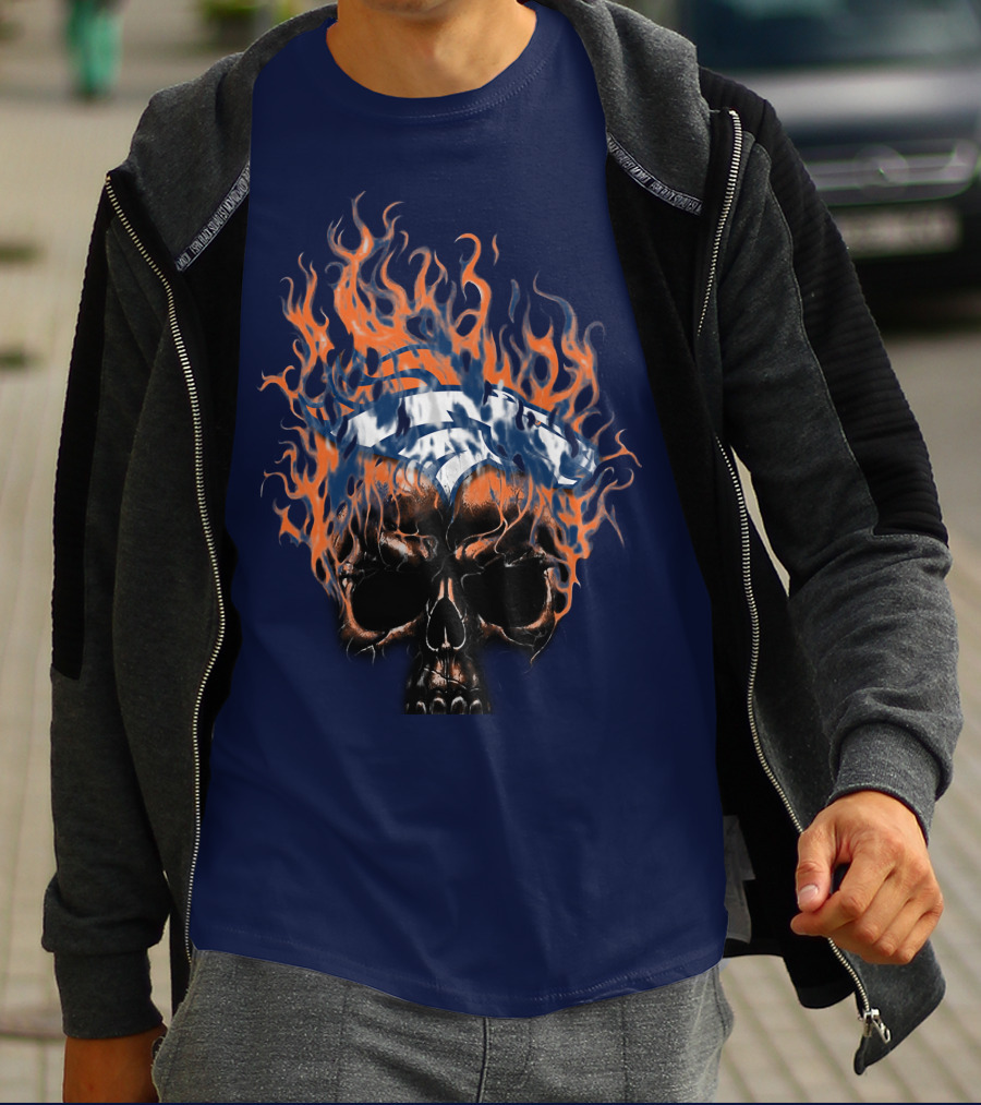 Denver Broncos 37 Fire Skull Flame Helmet T-Shirt