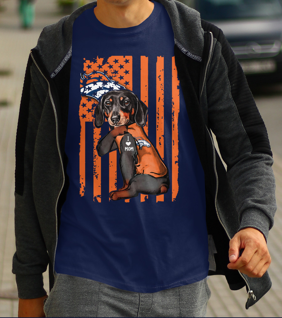 Dachshund Denver Broncos I Love Mom T-Shirt