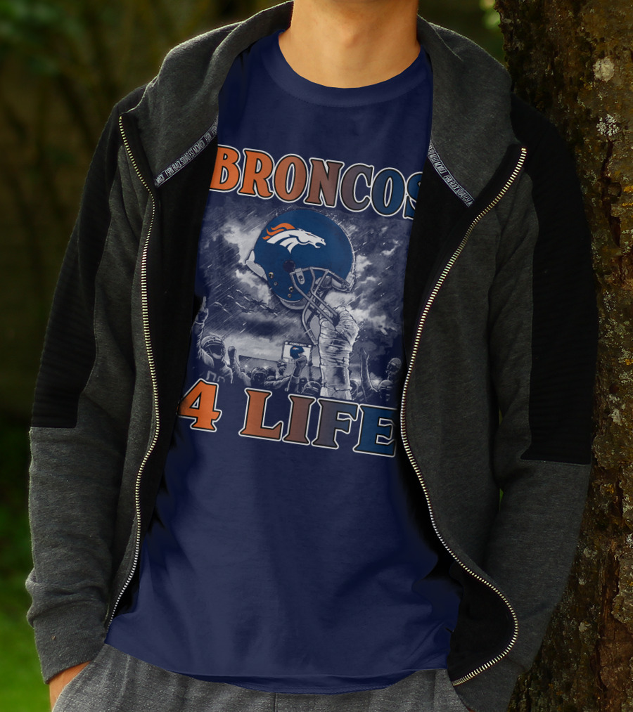 Broncos 4 Life Denver Broncos Helmet And Fans Celebration T-Shirt