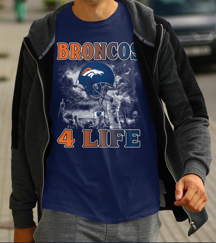 Broncos 4 Life Denver Broncos Helmet And Fans Celebration T-Shirt