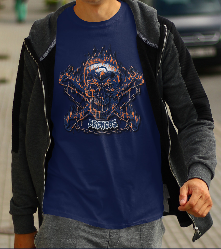 Broncos Flaming Skull Logo Denver Broncos 40 T-Shirt