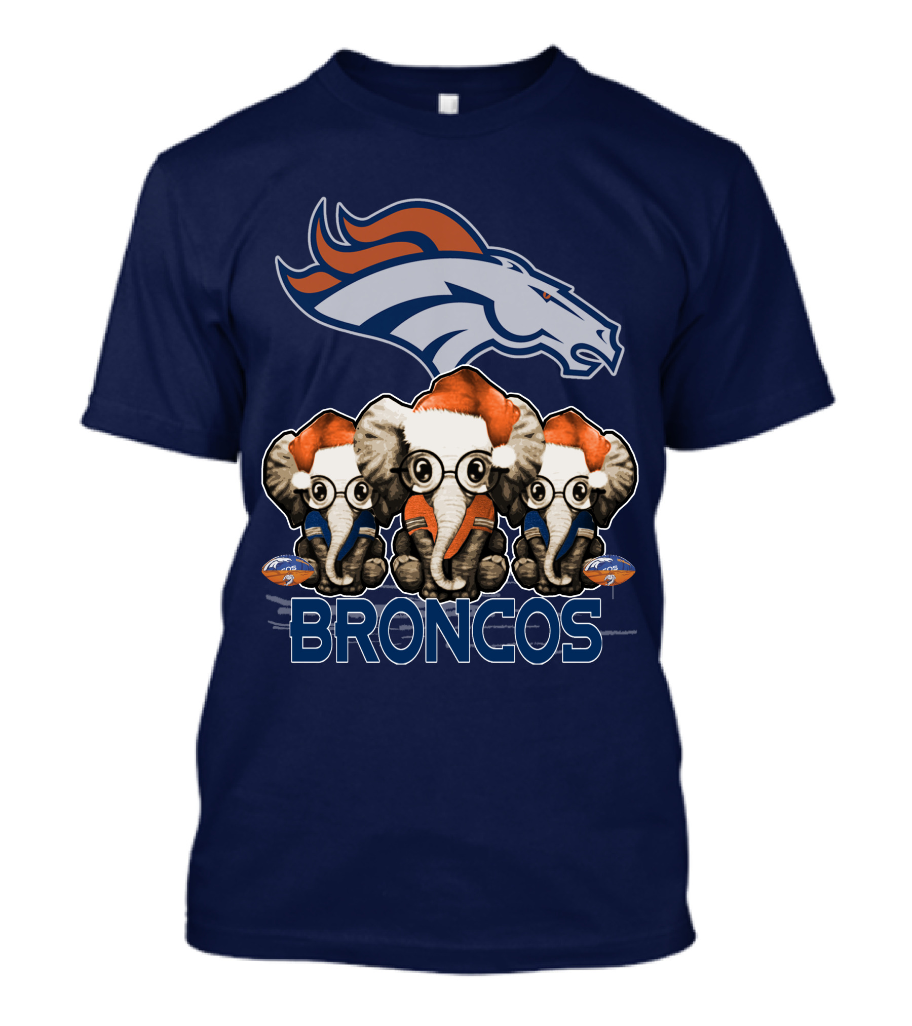 Elephan Christmas Denver Broncos Santa Hats Sporting Team Spirit T-Shirt