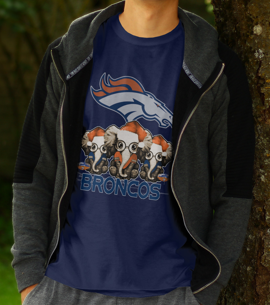 Elephan Christmas Denver Broncos Santa Hats Sporting Team Spirit T-Shirt