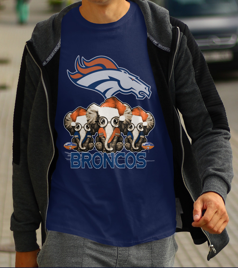 Elephan Christmas Denver Broncos Santa Hats Sporting Team Spirit T-Shirt
