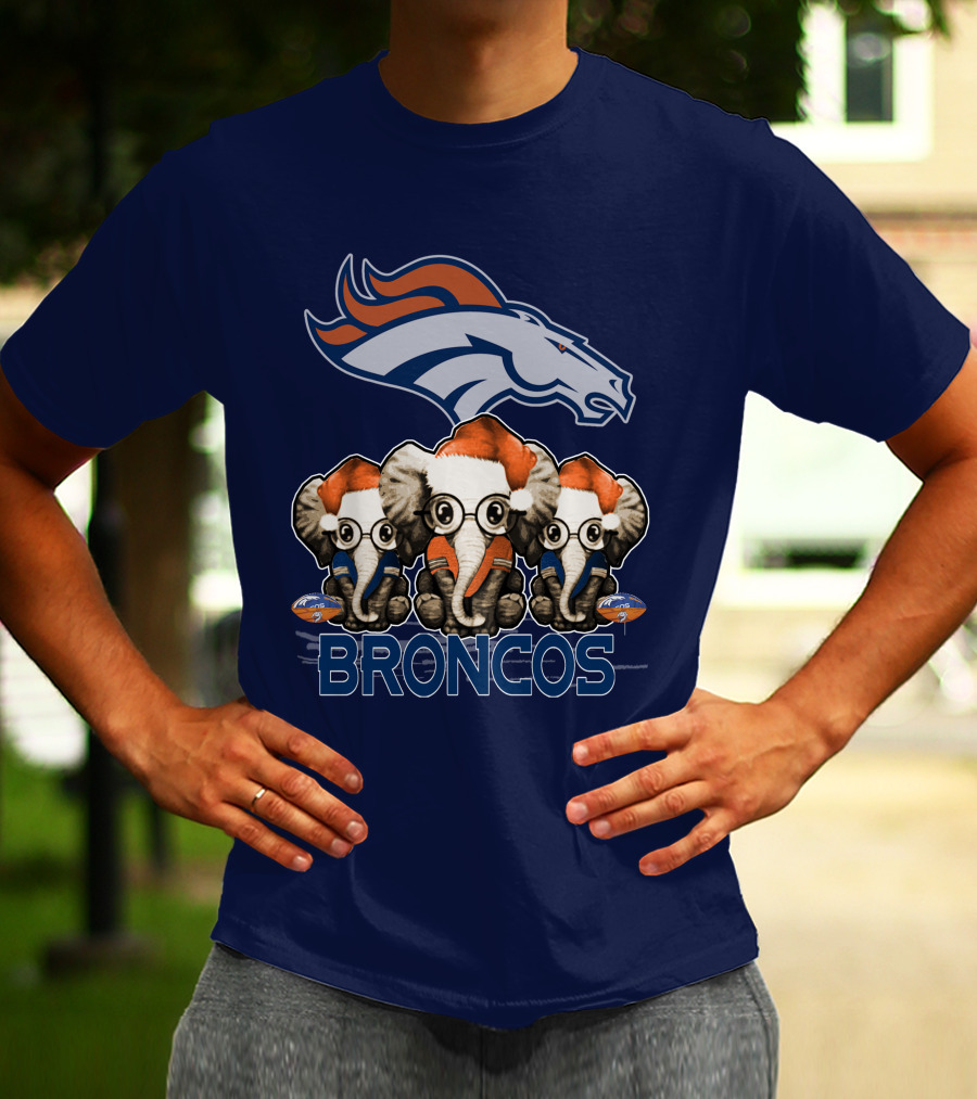 Elephan Christmas Denver Broncos Santa Hats Sporting Team Spirit T-Shirt