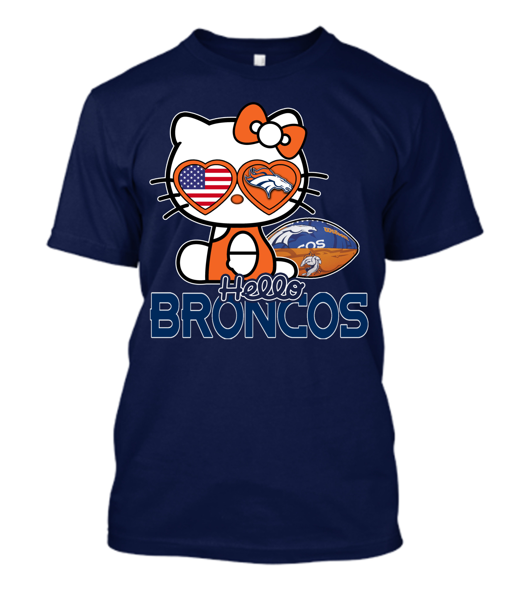 Hellokitty Broncos Usa Heart Football T-Shirt