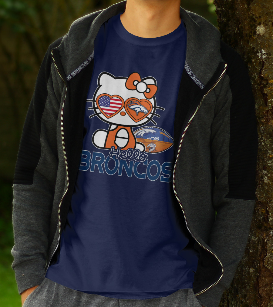 Hellokitty Broncos Usa Heart Football T-Shirt
