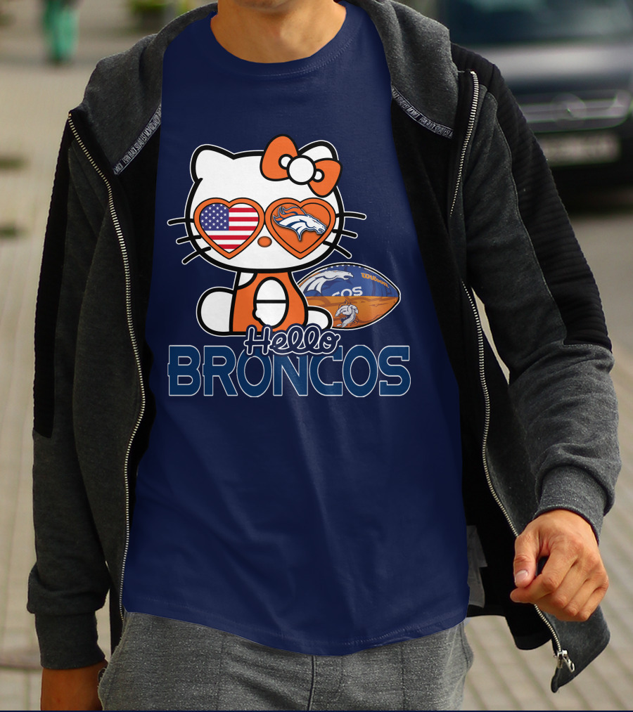 Hellokitty Broncos Usa Heart Football T-Shirt