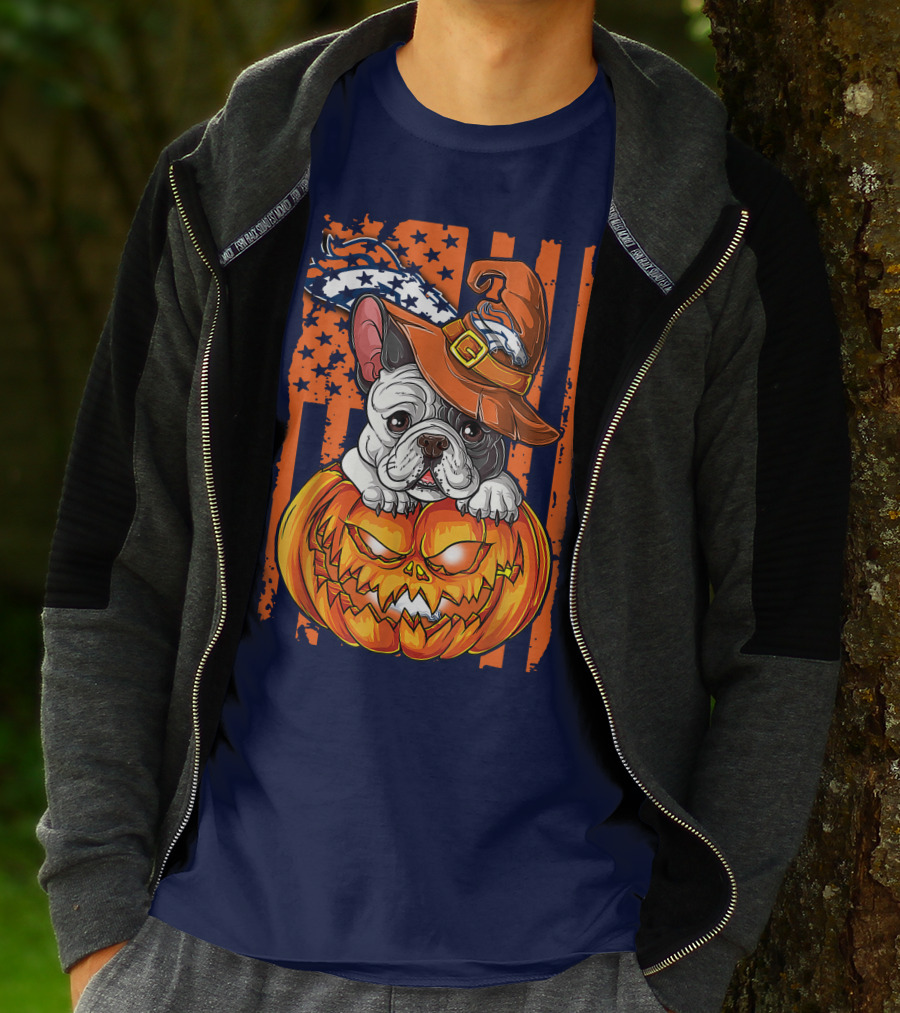 Hlw Bulldog Halloween Pumpkin Denver Broncos T-Shirt