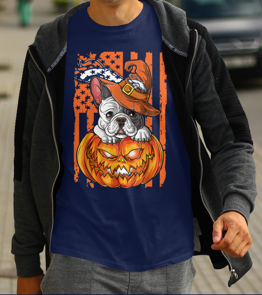 Hlw Bulldog Halloween Pumpkin Denver Broncos T-Shirt