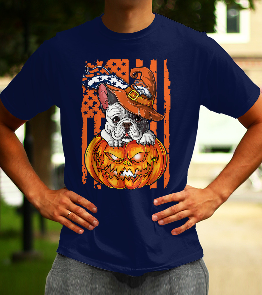 Hlw Bulldog Halloween Pumpkin Denver Broncos T-Shirt