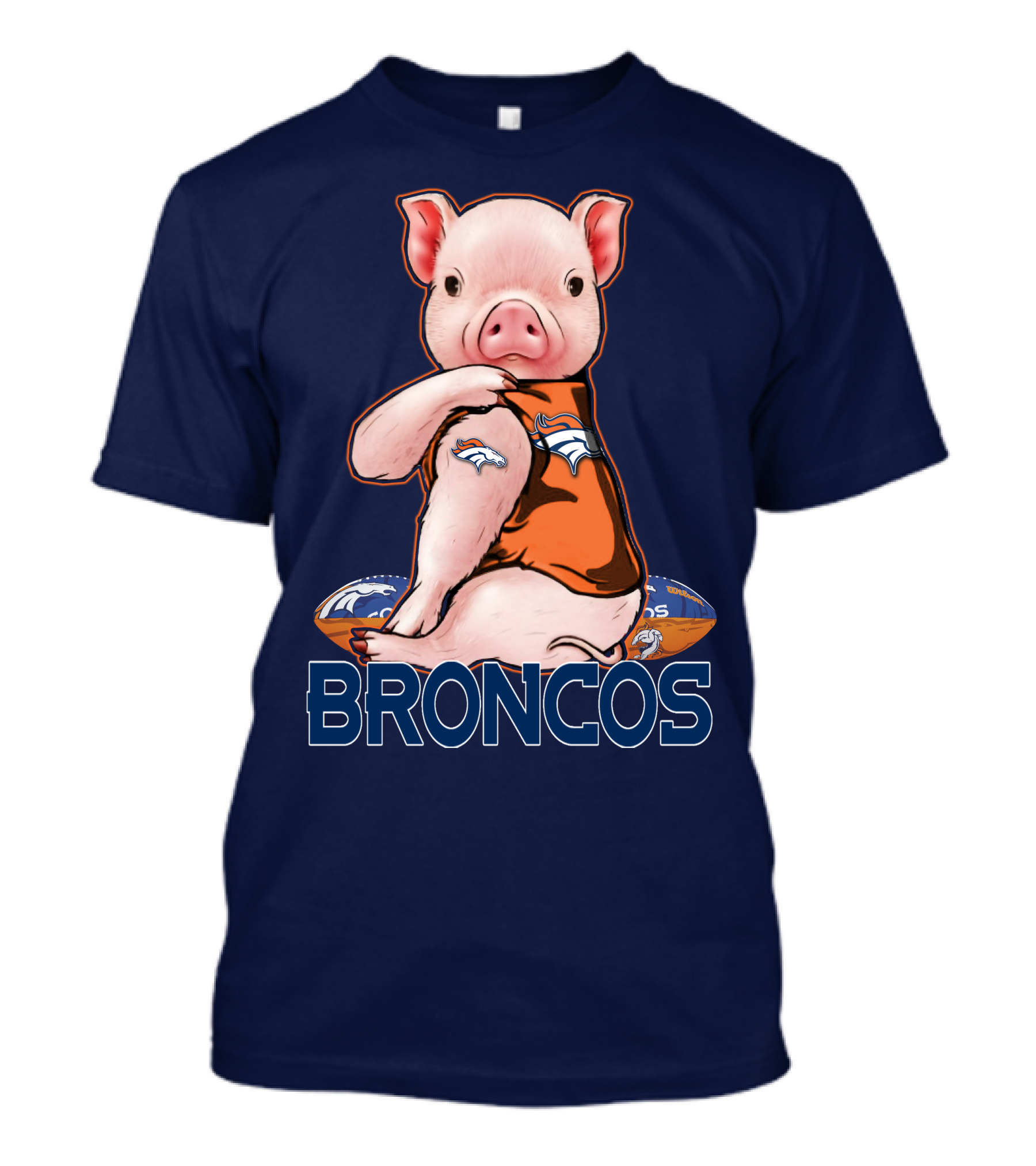 Pig Wearing Denver Broncos Jersey On Football With Broncos T-Shirt