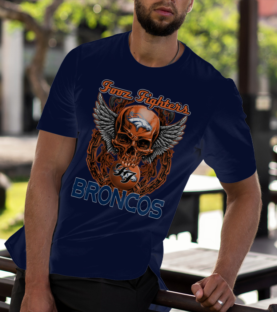 Fooz Fighters Denver Broncos Skull Wings T-Shirt