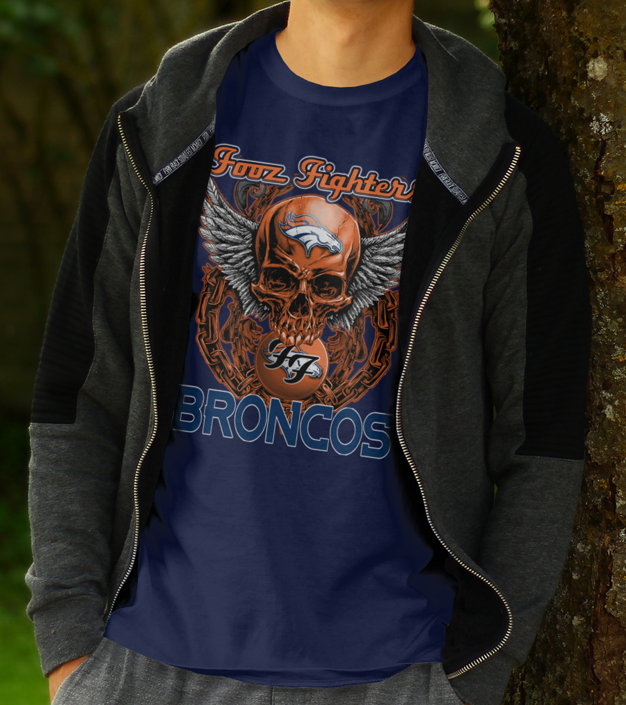 Fooz Fighters Denver Broncos Skull Wings T-Shirt