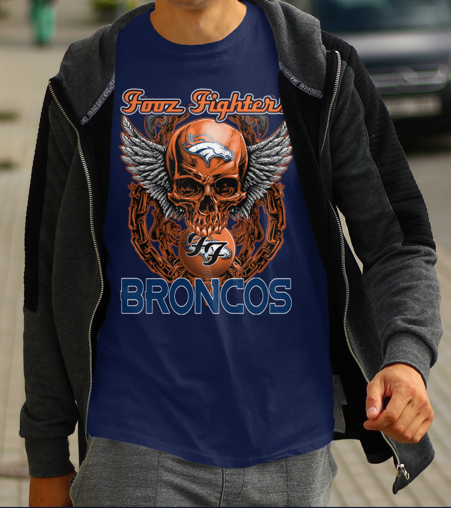 Fooz Fighters Denver Broncos Skull Wings T-Shirt