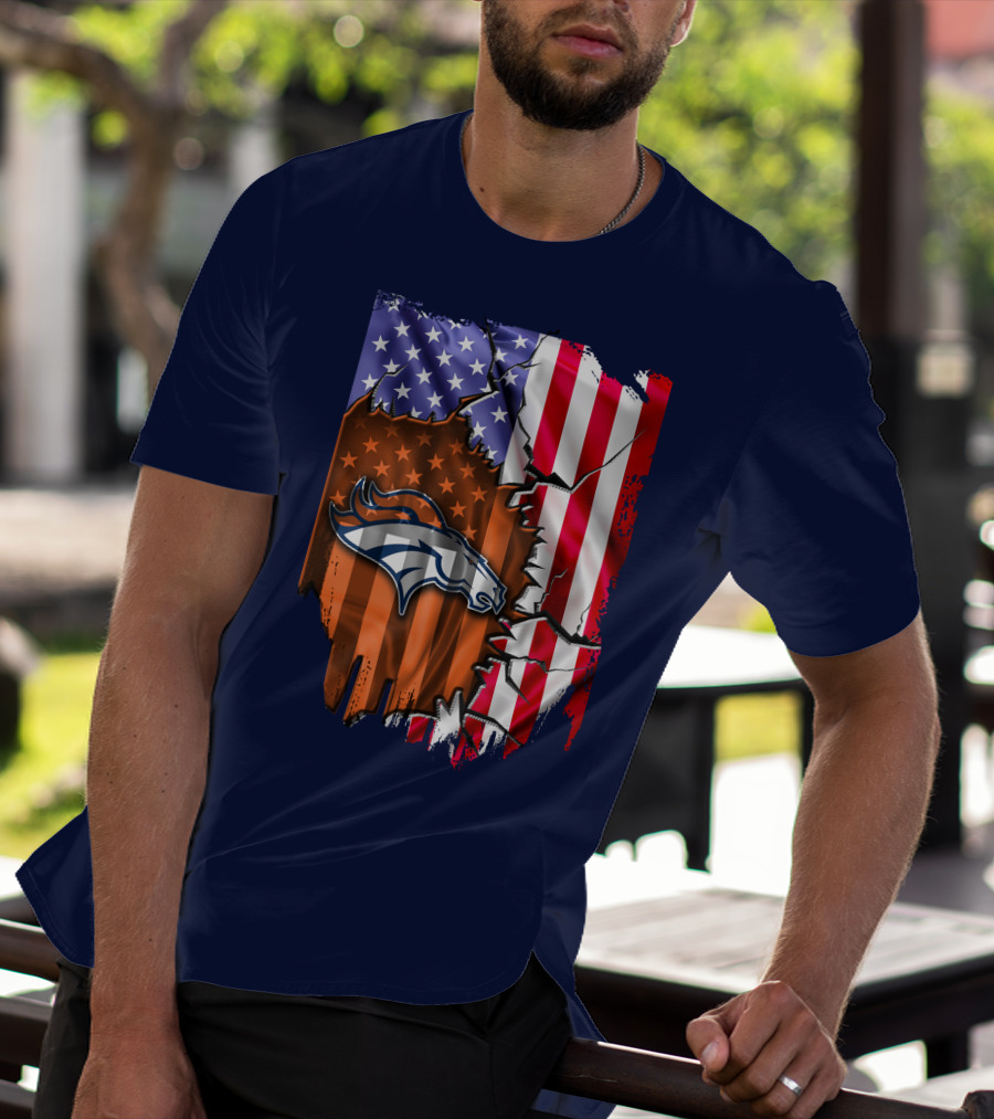 Flag V2 Denver Broncos American Flag Rip Style T-Shirt