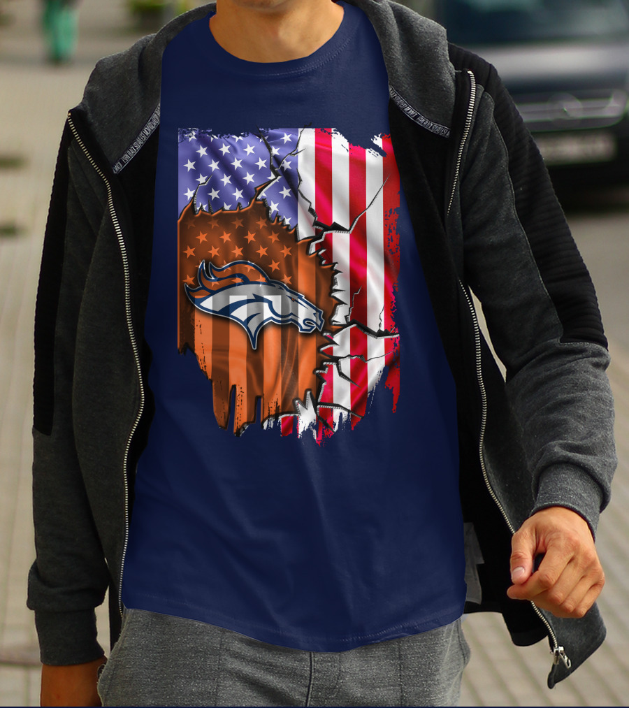 Flag V2 Denver Broncos American Flag Rip Style T-Shirt