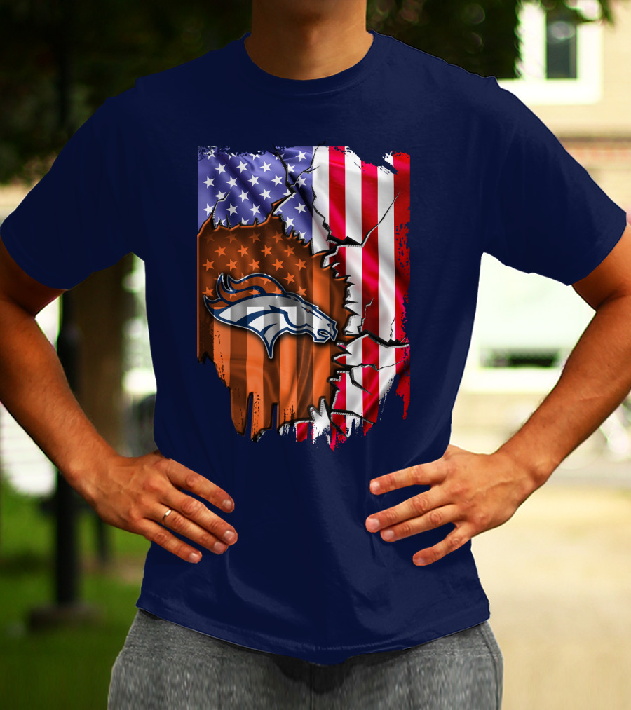 Flag V2 Denver Broncos American Flag Rip Style T-Shirt