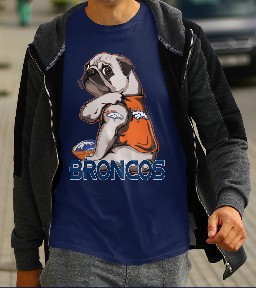 Pug Denver Broncos Football Team Fan Mascot T-Shirt