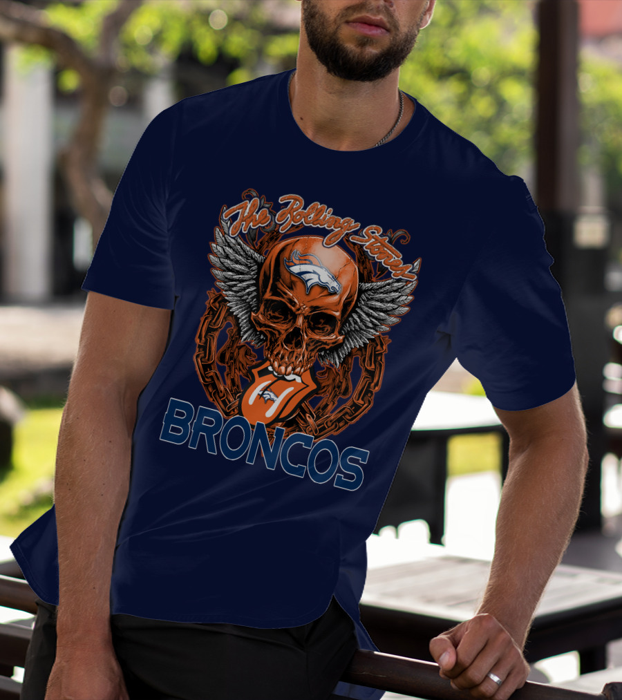 The Rolling Stones Broncos Winged Skull Denver Broncos Logo Tongue T-Shirt