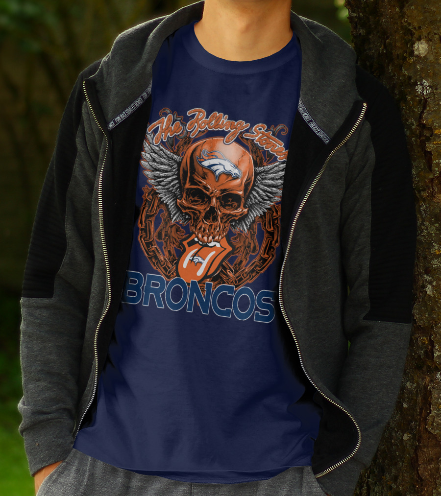 The Rolling Stones Broncos Winged Skull Denver Broncos Logo Tongue T-Shirt