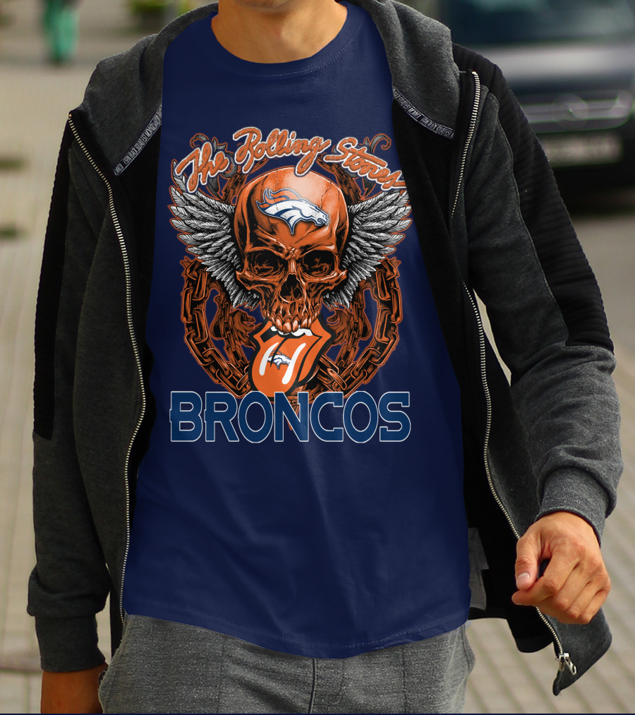 The Rolling Stones Broncos Winged Skull Denver Broncos Logo Tongue T-Shirt