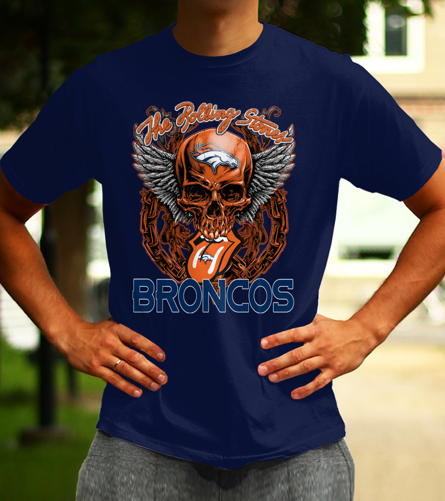 The Rolling Stones Broncos Winged Skull Denver Broncos Logo Tongue T-Shirt