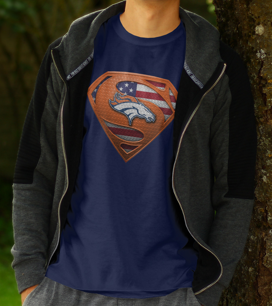 Denver Broncos Superhero Shield American Flag T-Shirt