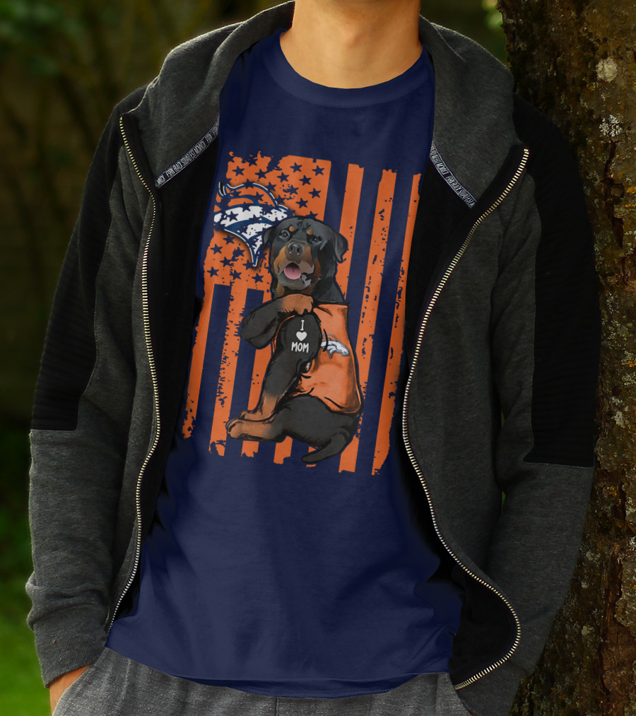 Rottweiler I Love Mom Denver Broncos Usa Flag T-Shirt