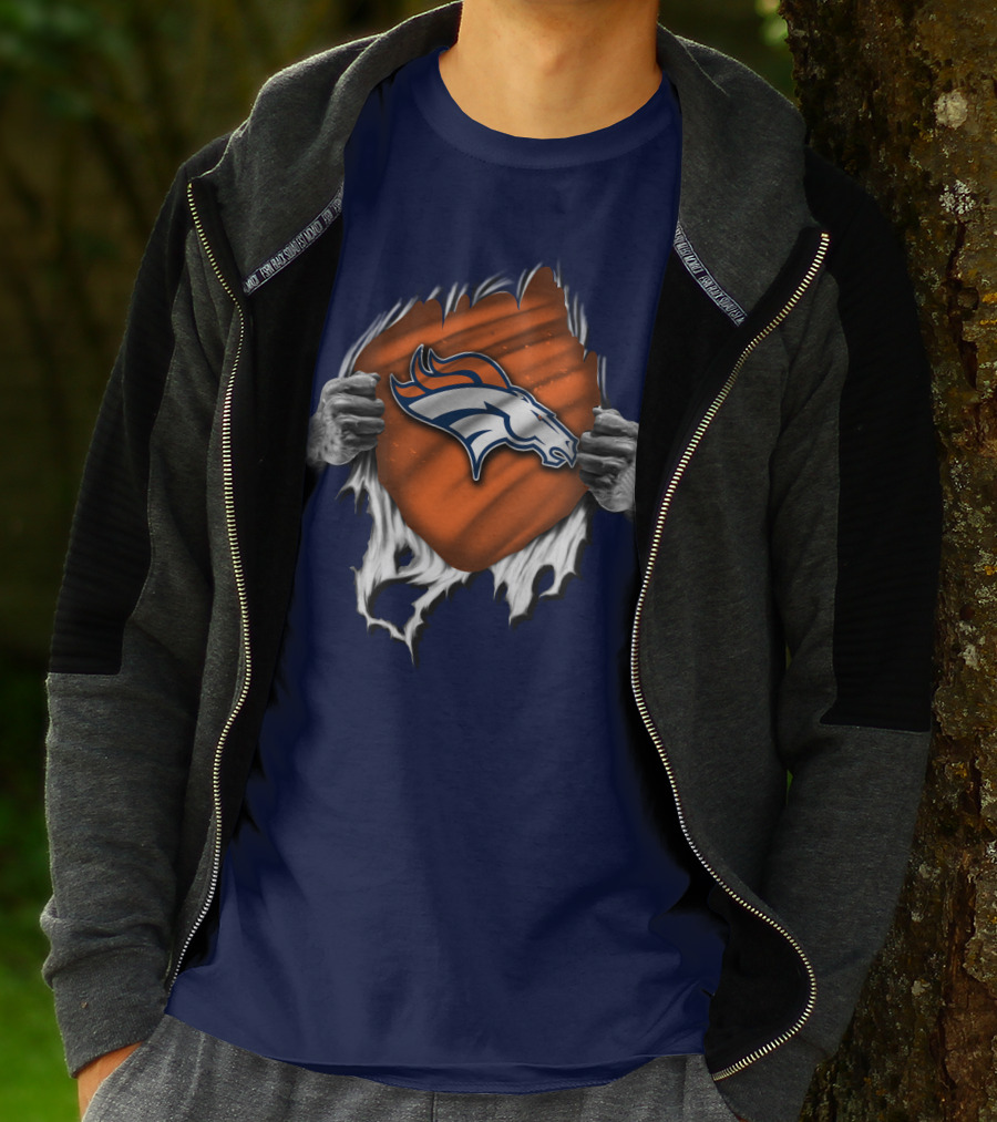 Torn V1 Denver Broncos Logo Hands Ripping T-Shirt