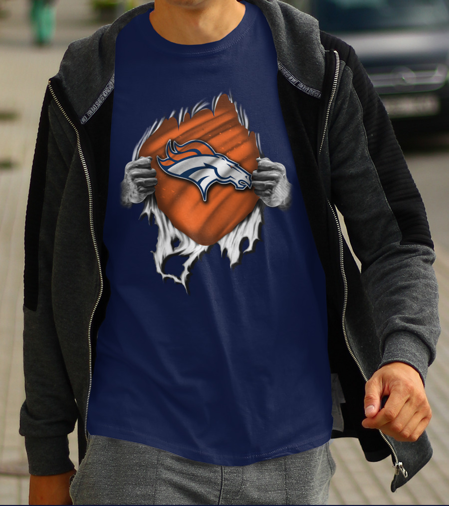 Torn V1 Denver Broncos Logo Hands Ripping T-Shirt