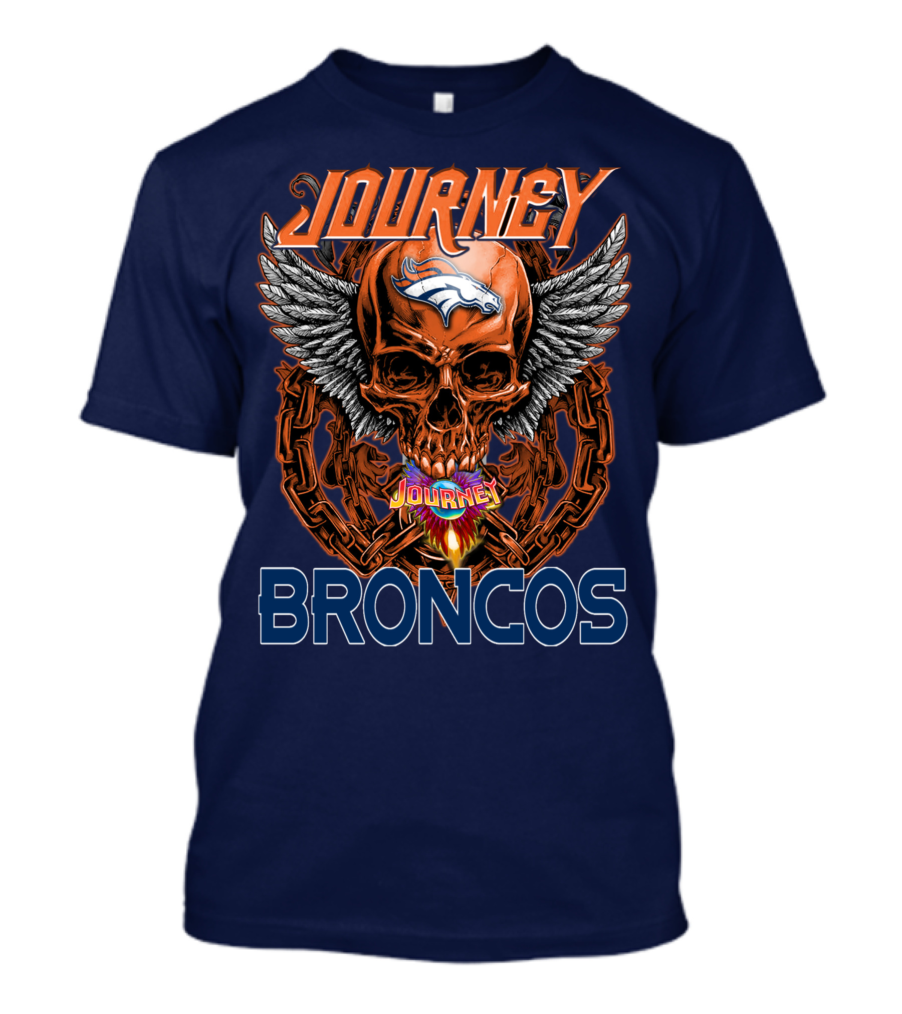 Journey Denver Broncos Skull With Wings And Chains T-Shirt
