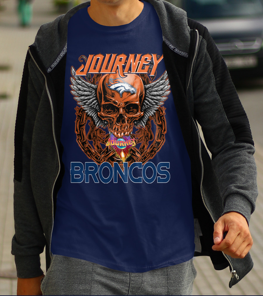 Journey Denver Broncos Skull With Wings And Chains T-Shirt