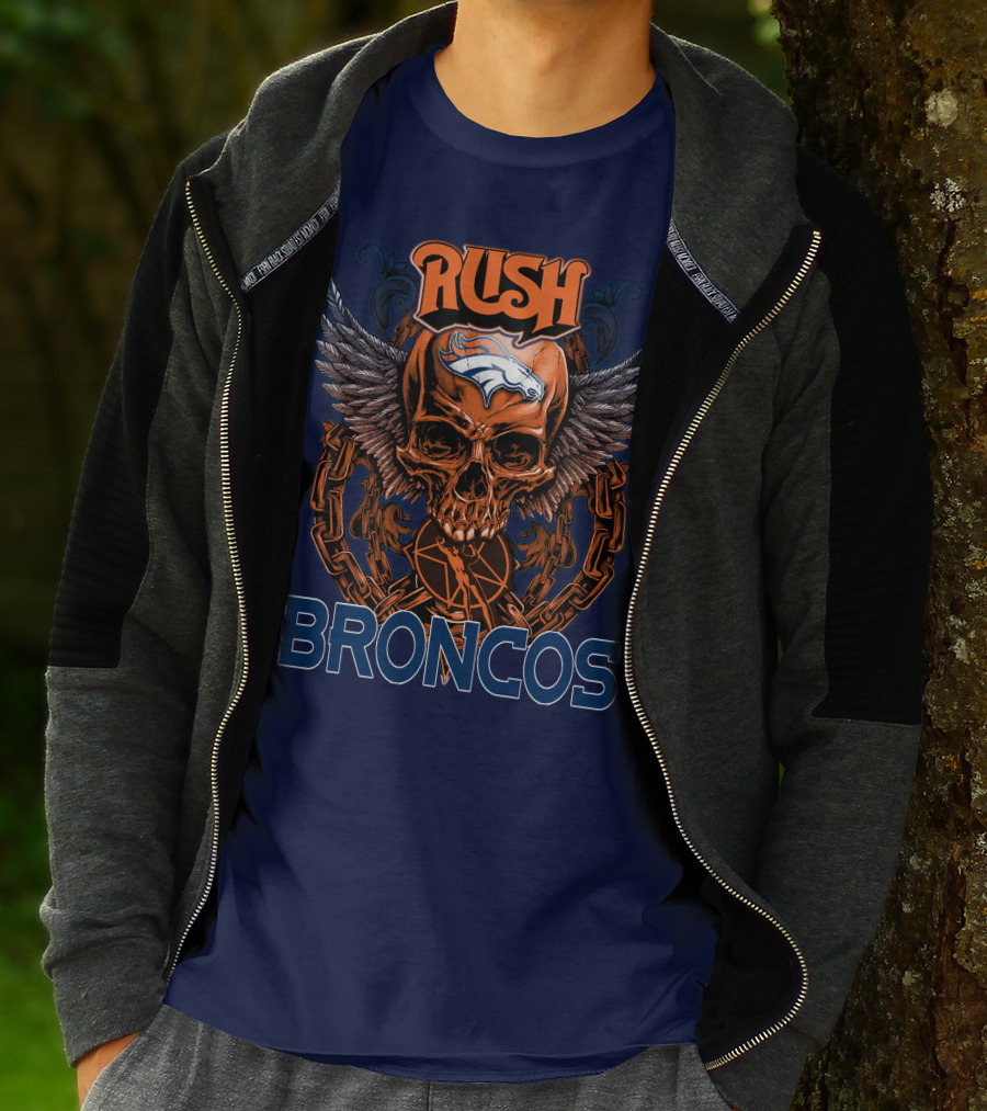 Rush Denver Broncos Skull Wings Chain T-Shirt