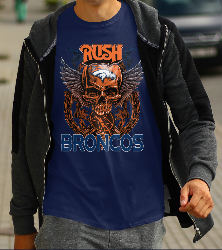 Rush Denver Broncos Skull Wings Chain T-Shirt