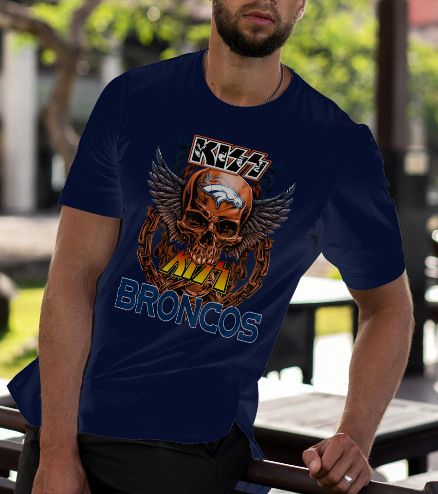 Kiss Denver Broncos Skull With Wings And Chains T-Shirt