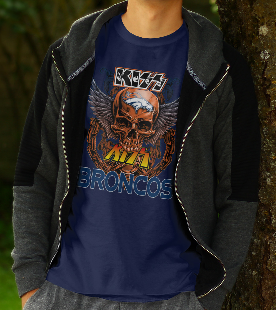 Kiss Denver Broncos Skull With Wings And Chains T-Shirt