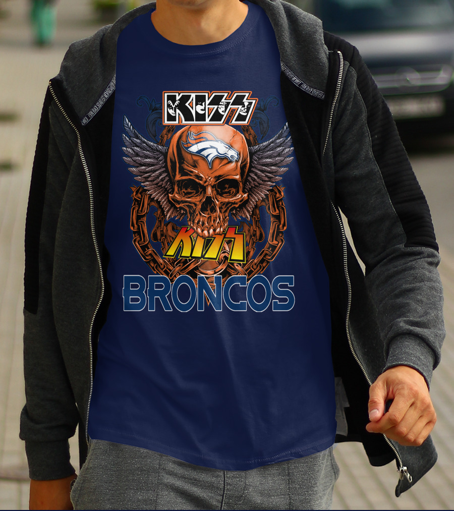 Kiss Denver Broncos Skull With Wings And Chains T-Shirt