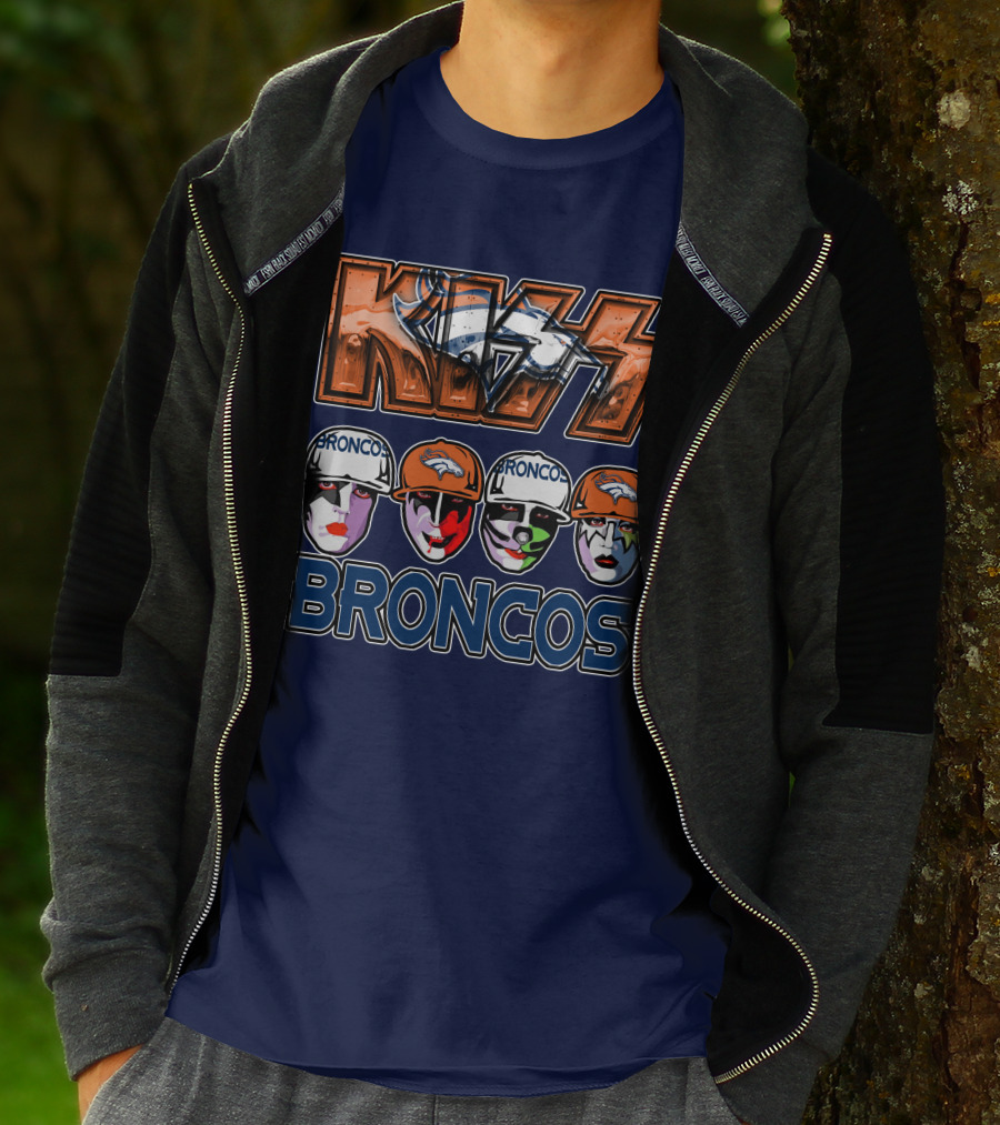 Kiss Denver Broncos Football Helmet Band Makeup T-Shirt