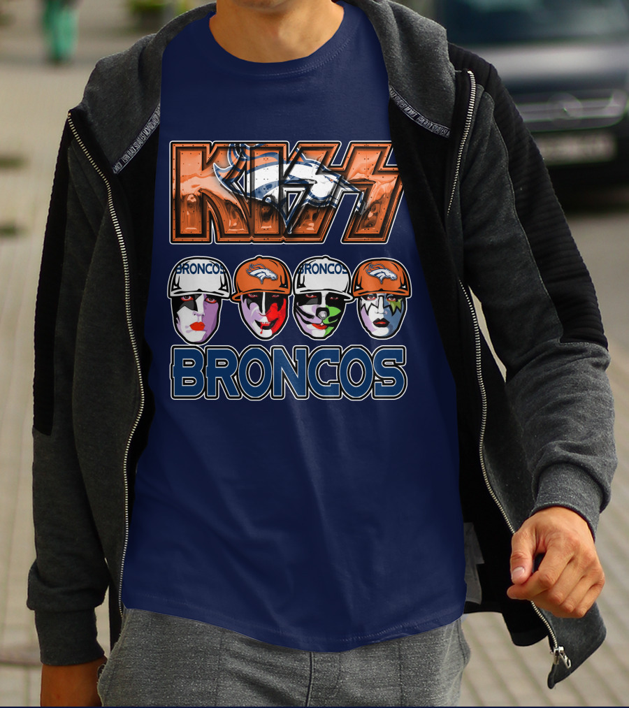 Kiss Denver Broncos Football Helmet Band Makeup T-Shirt
