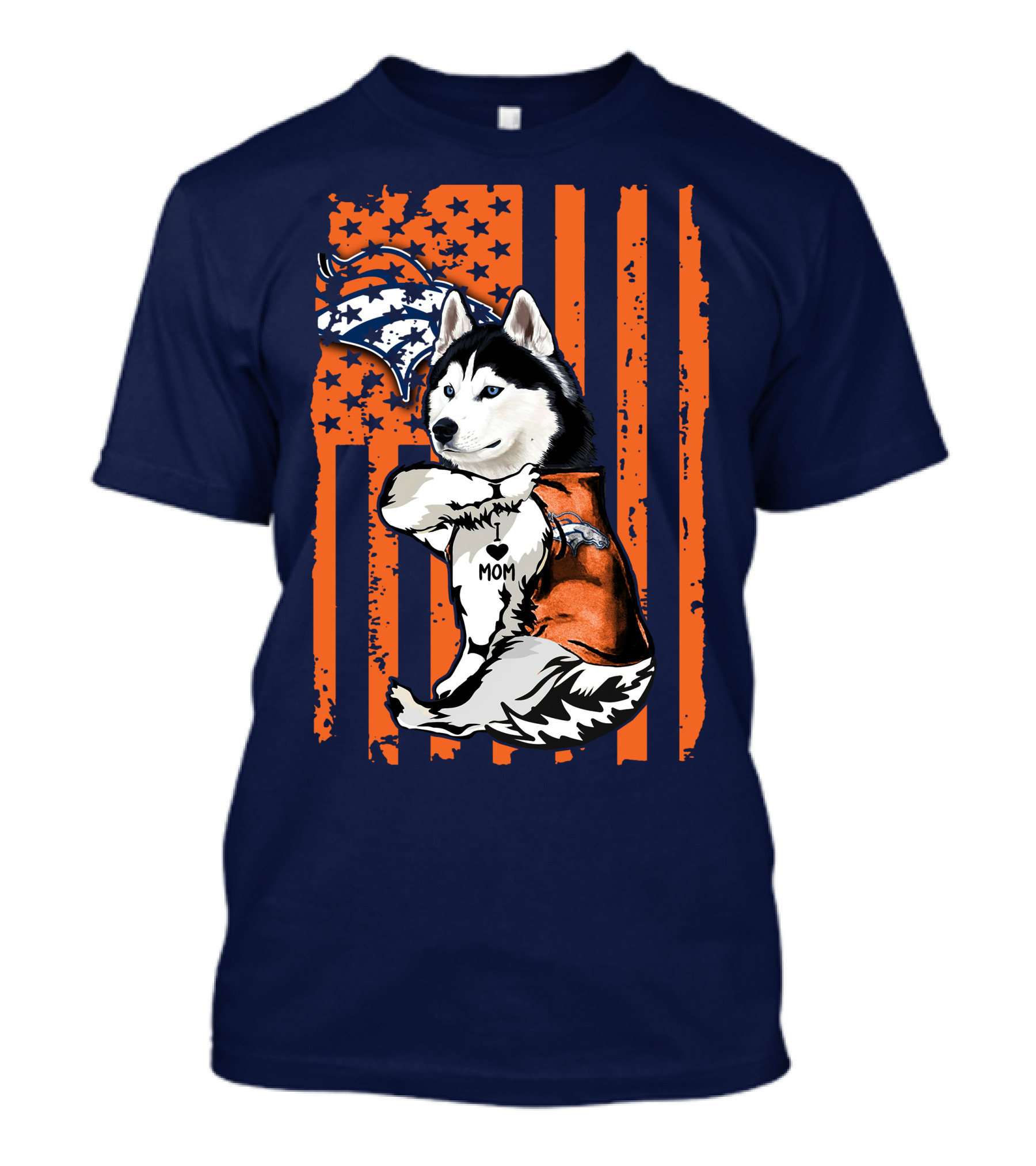 Siberian Husky Mom Denver Broncos Fan Usa Flag T-Shirt