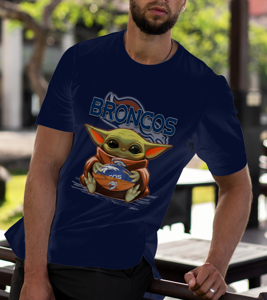 Yoda With Denver Broncos Football Baby Yoda Broncos T-Shirt