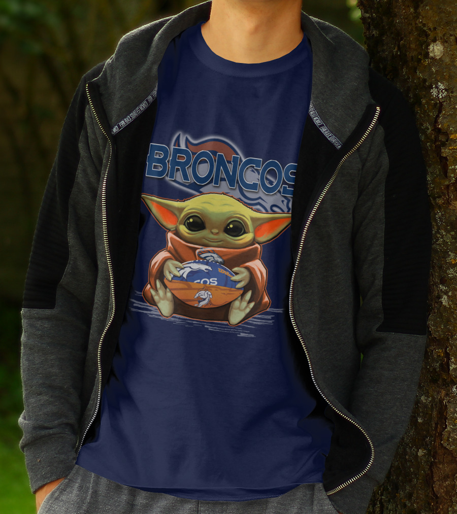 Yoda With Denver Broncos Football Baby Yoda Broncos T-Shirt