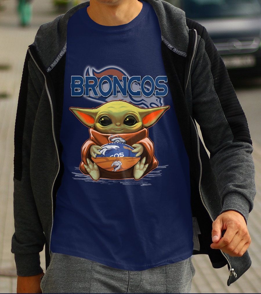 Yoda With Denver Broncos Football Baby Yoda Broncos T-Shirt