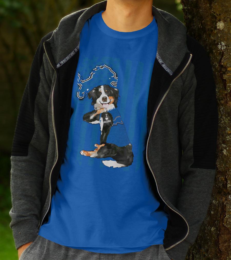 I Love Mom Border Collie Detroit Lions Fan T-Shirt