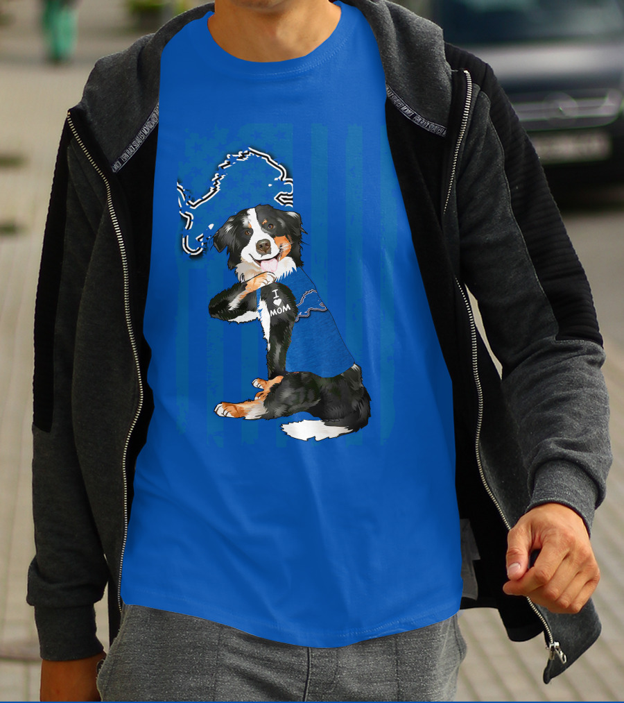 I Love Mom Border Collie Detroit Lions Fan T-Shirt